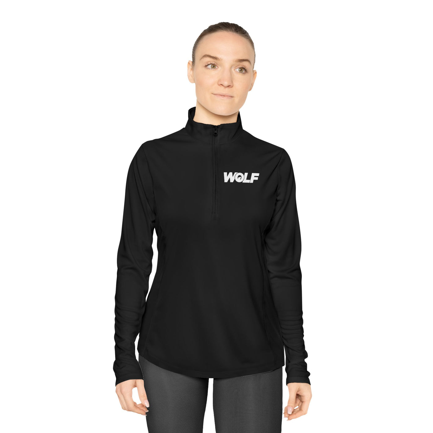 Ladies Quarter-Zip Pullover — 'WOLF' Logo Athletic Top